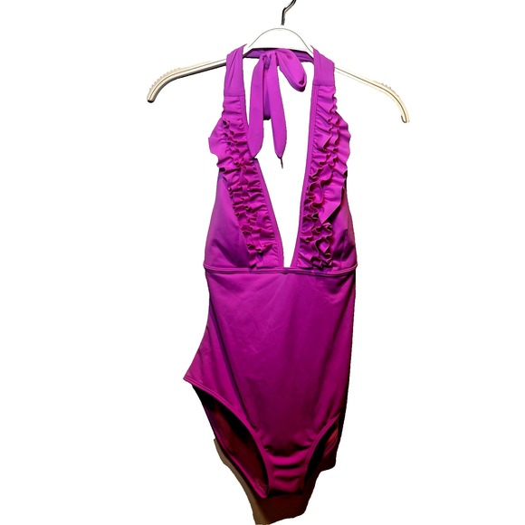 Boden Ithaca Halter Swimsuit Swim One Piece Women US 12 New Pink Ruffle Vibrant - Picture 9 of 10